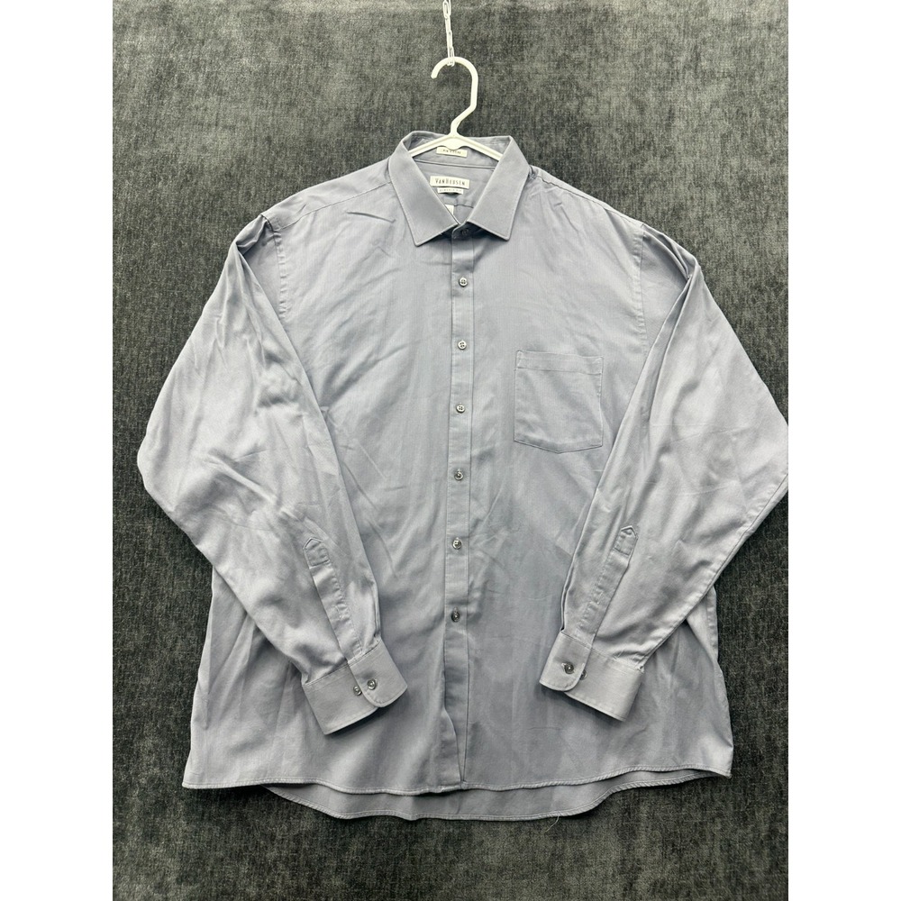 Van Heusen Classic Fit Pin Cord Dress Shirt Mens 18.5 Gray Wrinkle Free Business